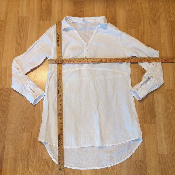 Sigrid Olsen Linen Top Womens Medium White Tunic Roll Tab Sleeve Pocket - Picture 2 of 7